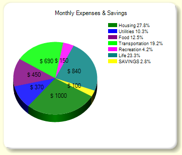 Pie Chart showing breakdown of spending